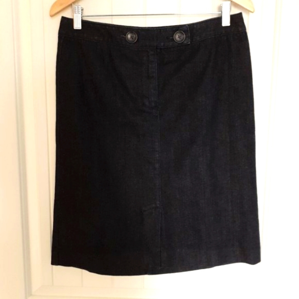 Talbots A-Line Denim Skirt Button Zip Front Pockets Indigo Blue Size 8